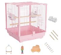 20inch Cage Oiseau Transport Canari, Volière Oiseaux Interieur avec Toit Ouvert Cage À Oiseaux Exterieur pour Canaries, Perroquets, Perruches(Pink,7pcs)