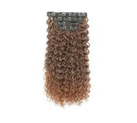 20Inch Long Synthetic 4PCS Clip In Hair Extensions Kinky Curly Hair Extensions Ombre Brown Hairpiece for Women Daily Party Use Wear and Go(Brown)