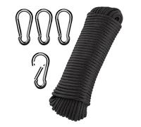 20M Corde pour Drapeau,Corde d'escalade,Corde en Nylon avec 4 Crochets en métal,Corde Balancoire Exterieur,pour mât de Drapeau, vêtements, Jardin, Camping (Noir)