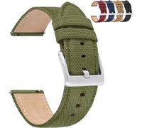 20mm Bracelet De Montre En Tissu Pour Homme Et Femme, Dessus En Tissu De Nylon Et Doublure En Cuir Résistant À L'eau, Bracelet De Montre Avec Boucle En Acier Inoxydable, Vert