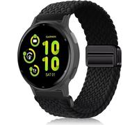 20mm Nylon Strap For Garmin Forerunner 165/165 Music/245/645/570 42mm/Vivoactive 5/6, Magnetic Braided Replacement Bands For Garmin Venu Sq 2/Venu 2 Plus/Approach S50/S44 - Black