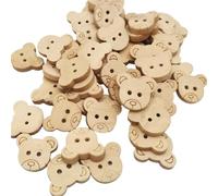 20Pcs/50Pcs/100Pcs Decorative Bear Wooden Buttons Natural Teddy Charms 2Holes Wood Sewing For Children pour la Couture(50Pcs)