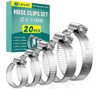 20pcs 6-51mm Collier de Serrage Inox Set, Leryati 304 Collier Serrage Métallique Collier Durite, Collier Serflex Réglable en Acier Inoxydable Convient Pour Piscine, Machine à Laver, Jardin - 5 tailles