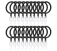 20pcs Anneaux de Rideau Métal et 60pcs Crochets de Rideaux Plastique Blanc, Anneaux de Suspension avec Oeil Fixe pour Tiges Rideaux de Porte Fenêtre, 30 mm Diamètre (Noir)