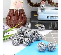 20Pcs Boules de Rotin pour Décoration de Jardin, Mariage, Fête de Noël (Argent)