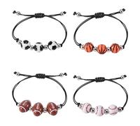 20pcs Bracelets de Sport, Bracelets à Breloques pour Fête Sportive Réglables Bracelets de Sport Inspirants Rugby Football Baseball Basket-Ball Bracelets pour Anniversaire Hommes Femmes Cadeaux