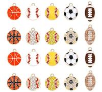 20Pcs Breloques Email Sport Création Bijoux Charms Émail et Strass pour Bracelet Collier Boucles d’Oreilles DIY Pendentifs Football Baseball Basketball Rugby Accessoires Bijoux Acier Inoxydable