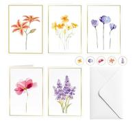 20pcs Carte de Voeux Carte Cadeau avec Enveloppes et Autocollants Cartes et enveloppes Vierges élégantes 5 Motifs Floraux Carte de Remerciement pour Noël Fête des Mères Anniversaire Saint Valentin