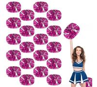 20pcs Cheerleading Pompons, Cheerleader Pompom, Pom Poms Cheerleading avec Poignées pour Danse Football Sport D'équipe Enfants Adultes (Rose rouge + argent)