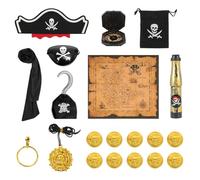 20PCS Costume Pirate Enfant, Pirate Costume Accessorie Set Avec Chapeau Cache-œIl Carte Au TréSor Jumelles D'Or Deguisement Pirate Pour Halloween Mardi Gras Spectacle Sur Scène Cosplay