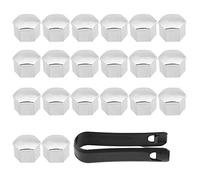 20pcs Écrou de Roue de Jante, Keenso Bouchon à Vis Couvre Capuchons Protection Hexagonal Universelle Coque Moyeu de Pneu 17mm Couvre Housses de Cosses Argent avec Pince