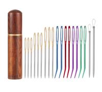 20pcs Ensemble d'Aiguilles à Fil, Aiguilles à Coudre à la Main à Gros Chas en Acier Aiguille à Tapisserie Courbée Aiguilles à Laine à Boucle avec Étui en Bois pour Broderie Tricot Crochet