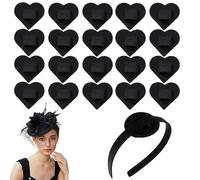 20pcs Felt Hair Band Pad, 2 Inch Hair Band Pad, Elastic Pads For Making Tea Party Headbands Decorations Handmade Diy Hair Ornaments (Black, Heart)