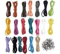 20pcs ficelle en cuir pour bijoux, 1m x 3mm cordon de ficelle en cuir, Plat Cordon Cuir Faux Fils en Daim avec 100pcs Extrémités Cordon pour L'artisanat,Fabrication Bracelets Collier (20 couleurs)