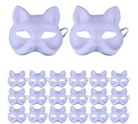 20pcs Fox Therian Mask DIY PEINTABLE MASCHE DE CAT blanc peintable Masque Masques Therian avec bracelet élastique confortable portant un masque de mascarade pour les enfants adultes Halloween Co