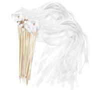 20pcs Mariage Bagulations en dentelle Elegant White Ribbon Wand Wedding with Golden Bell Ribbon bâton Streamers en soie pour Dance Floor accessoires Fournitures ACCESSOIRES