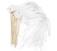 20pcs Mariage Perges en dentelle Elegant White Ribbon Wand Wedding with Golden Bell Ribbon bâtons de soie Stremers pour Dance Plancher Planchers Fournitures de fête Sticks