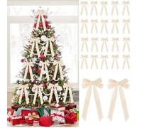 20Pcs Nœuds en Ruban de Noël en Velours - Grand Vintage Mariage Cadeau Arcs pour Sapin et Décorations d'arbre - pour la décoration intérieure et extérieure 13x25x2.5cm (Beige)