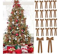 20Pcs Nœuds en Ruban de Noël en Velours - Grand Vintage Mariage Cadeau Arcs pour Sapin et Décorations d'arbre - pour la décoration intérieure et extérieure 13x25x2.5cm (Kamel)