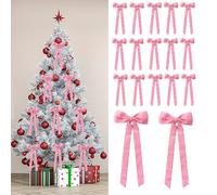 20Pcs Nœuds en Ruban de Noël en Velours - Grand Vintage Mariage Cadeau Arcs pour Sapin et Décorations d'arbre - pour la décoration intérieure et extérieure 13x25x2.5cm (Rosa)