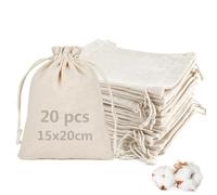 20pcs Petits Pochon Tissu 15x20cm,Sacs en Tissu Sachet Coton avec Cordon | Sac Toile de Jute Réutilisable,Pochette en Tissu Pour Bijoux, Cadeau, Mariage, Anniversaire, Fêtes, Avènement