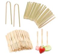 20pcs Pinces en Bambou et 200pcs Fourchettes Bambou, 12cm Pinces en Bois Pince à Grille Pain pour Cuisiner Servir des Aliments Petits Ustensiles de Cuisine pour Charcuterie Fromage Fruits