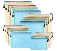 20PCS Pochette Document Zippée A3,A4,A5,A6,Pochette Zippée 5 Couleurs PVC Transparentes Document Dossier,Mesh Zipper Pouch pour Voyage,pour Bureau,Voyage, Fournitures