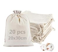 20pcs Pochon Tissu,20 x 30cm Grands Sacs en Tissu Sachet Coton avec Cordon | Sac Toile de Jute Réutilisable,Pochette en Tissu Pour Bijoux, Cadeau, Mariage, Anniversaire, Fêtes, Avènement