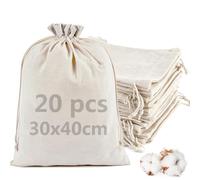 20pcs Pochon Tissu,30 x 40cm Grands Sacs en Tissu Sachet Coton avec Cordon | Sac Toile de Jute Réutilisable,Pochette en Tissu Pour Bijoux, Cadeau, Mariage, Anniversaire, Fêtes, Avènement
