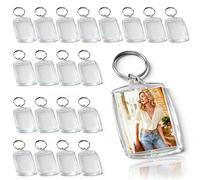 20Pcs Porte-Clés Photo Vierge en Acrylique Double Face, Porte Clef Photo Cadre à Insérer Encliquetable, Porte-Clés Porte-Photo Transparent avec Anneau Brisé pour Cadeau Famille Amis