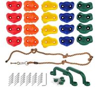 20pcs Prise Escalade Enfant Exterieur, Mur Escalade Enfant Exterieur avec 270cm Corde Nouée D'escalade et 2pcs Vert Poignées Maintien Aire de Jeux, Rock Climbing Holds pour Intérieur et Extérieur