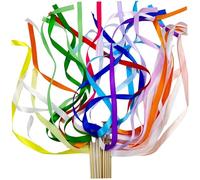 20pcs Ribbon Wands Streamers Sticks with Gold Bell, Chromatin Silk Wish Wands Fairy Stick Party Rythm Ribbon Streamers pour Le Mariage