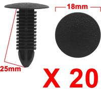 20pcs Rivet Plastique glissière vis Pousser agrafes axe Bouclier 8 x 8mm Trou Noir