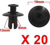 20pcs rivet plastique moulage intérieur Extension Agrafes fixation vis noir 8mm