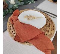 20pcs Serviettes Gaze De Coton 41cm Serviette Mousseline Torchons Dîner Rétro Étamine Fête De Mariage Rustique Table Décoration, Orange Red