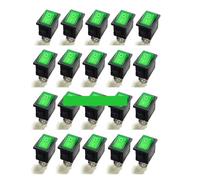 20pcs Small Rocker Switch KCD1-104N 4 Pin(4feet) with Light 6A 250V 15 * 21 NWPNLXEA(Green)