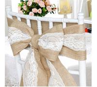 20pcs Time to Sparkle Jute Housse Noeud de Chaise en Toile de Jute Dentelle Mariage 17x240CM