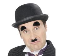 20s Noir Charlie Chaplin Moustache + Sourcils Ensemble Hommes Déguisement