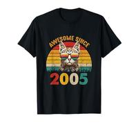 20th Birthday Vintage Cat Gift 20 Years Awesome Since 2005 T-Shirt
