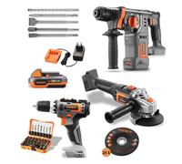 20V Kit visseuse sans fil, marteau perforateur & meuleuse d'angle, accessoires✓