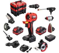 20V Perceuse Visseuse Multifonction hocs, Scie sabre, Scie chaîne, Outil oscillant, Ponceuse, 2x4.0Ah Batteries 9 en 1