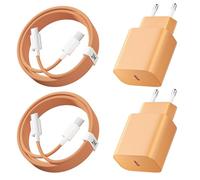 20W Chargeur pour iPhone 17/16, PD3.0 Chargeur USB C Charge Rapide 2Pack | 20W Prise USB C avec 2M Câble USB C pour iPhone 17/16 Pro/16 Pro Max/16 Plus/15 Pro/15 Pro Max/15 Plus - Orange+Orange