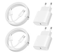 20W Chargeur pour iPhone 17/16, PD3.0 Chargeur USB C Charge Rapide 2Pack | 20W Prise USB C avec 2M Câble USB C pour iPhone 17/16 Pro/16 Pro Max/16 Plus/15 Pro/15 Pro Max/15 Plus - Blanc+Blanc