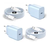 20W Chargeur pour iPhone, PD3.0 Prise USB C avec 2M Câble Lighting 2Pack | 20W Chargeur pour iPhone Charge Rapide, Chargeur USB C pour iPhone 14 Pro Max/13 Pro/12/11/Mini/SE/XS/XR/Pad - Bleu+Bleu