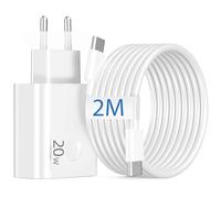 20W Chargeur Rapide USB C + 2M Câble pour iPhone 18 Pro Max Duo 17 16 15 | USBC Prise Secteur, PD Adaptateur, Bloc Embout Chargeur pour iPhone Air/17e/16e, iPad 11/10/A16, Samsung S26 S25, Google 11