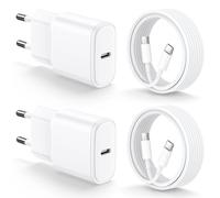 Lot de 2 pour 20W Chargeur USB C Charge Rapide pour iPhone 16/16 Pro Max/16 Plus/15/15 Pro/15 Plus/16E/iPad 10eme Generation/iPad Air/iPad Mini et 2M Câble, Adaptateur Type C Mural Alimentation Prise