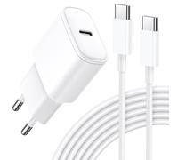 20W Chargeur USB C Charge Rapide pour iPhone 16/16 Pro Max/16 Plus/15/15 Pro Max/15 Plus/iPad 10eme Generation/iPad Air/iPad Mini et 2M Câble, KRSEUB Adaptateur Type C Mural Alimentation Prise