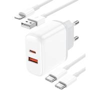 20W Chargeur USB C Rapide iPhone, USBC Rapide 2 Ports Alimentation Prise Adaptateur Secteur avec Câble de Charge de 2M pour iPhone 17/16/15/14/13/12/11/Pro/Max/Plus/Air, Galaxy S25 S24 S23 S22 Ultra