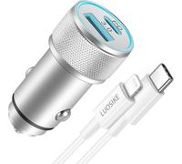 20w Usb C Car Cigarette Lighter Charger With 1m Lightning Cable,Car Plug/Adapter With Pd And Qc3.0,Fast Charger Compatible With Iphone 14/13/12/11/Pro Max/Mini/Se/Xs/Xr/X/8 And More