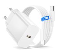 20W USB C Chargeur avec USB C Câble pour iPhone 16/16 Pro/16 e/16 Plus/15/15 Plus/15 Pro/iPad Pro/iPad Air, Chargeur Rapide Prise Mural Type C Alimentation avec Câble USB c à usbc de 2M
